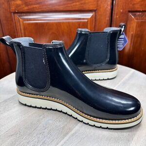 Sonoma Bentonn Womens Boots Size 9.5 Black Faux Patent Leather Ankle Boots New